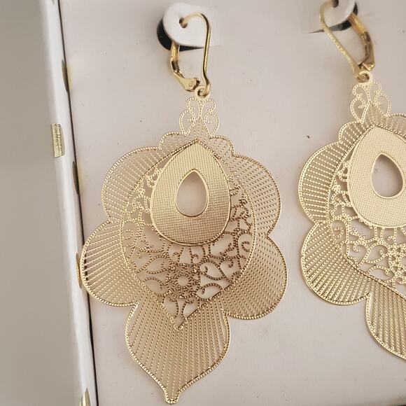 Piper K Long Filigree Earrings Gold Plated Boho New in Box Dressy Casual - Picture 4 of 6